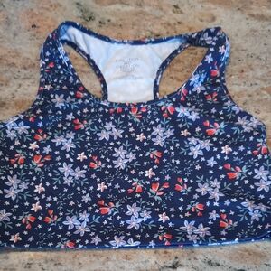 Floral Navy Racerback Sports Bra Crop Top